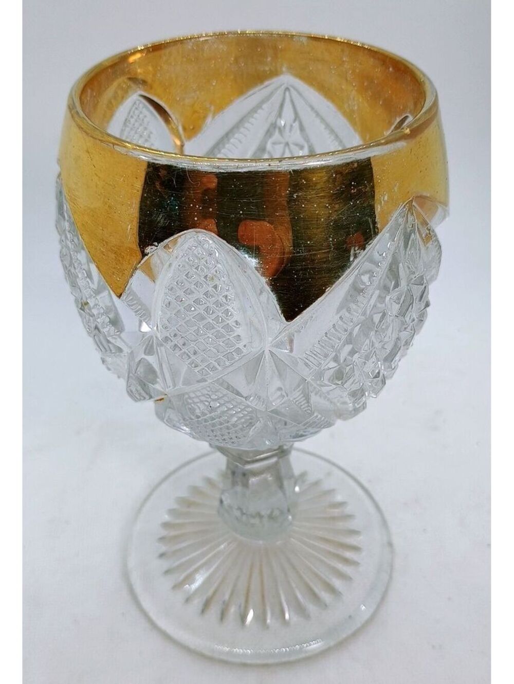 EAPG Pennsylvania Pattern Gold Trimmed Goblet - U.S. Glass Antique